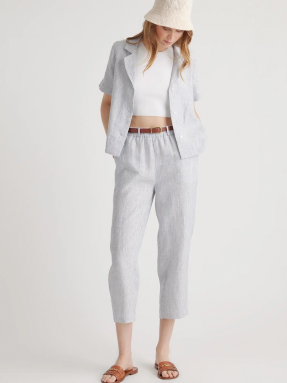 Quince linen stripe ankle pants
